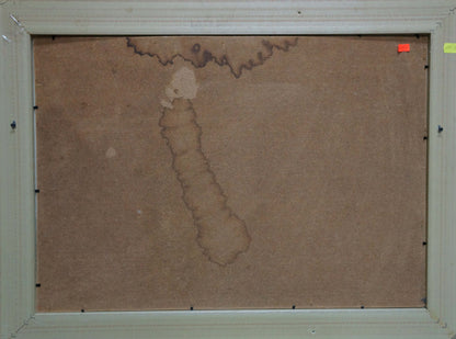 Back of Oil painting Ships in the port Zebek Vladimir Evgenievich with coffee stain on canvas
