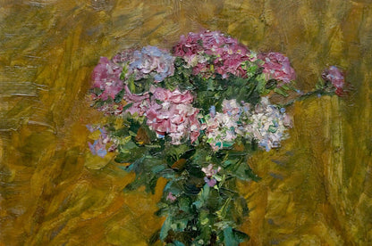 Vibrant pink lavender white hydrangea bouquet oil painting by Zhugan Vladimir Alexandrovich