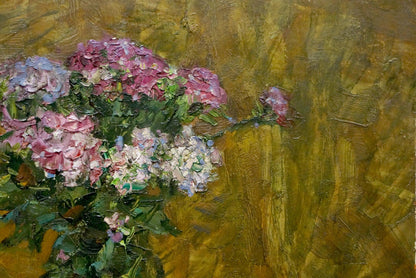 Vibrant pink purple white hydrangeas oil painting by Zhugan Vladimir Alexandrovich