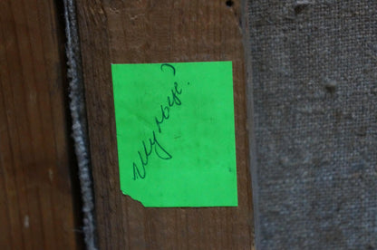 Bright green sticky note on Ivan Fedorovich Schultze oil painting back