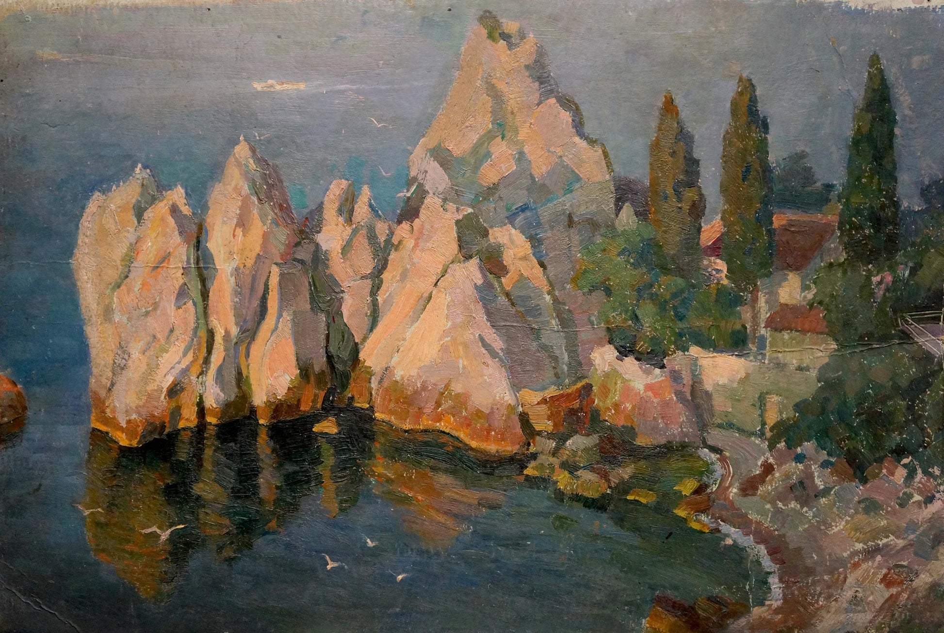 Oil painting Rocky shore by Mamchich Stepan Gavriilovich with limestone cliffs