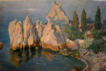 Oil painting Rocky shore by Mamchich Stepan Gavriilovich with limestone cliffs