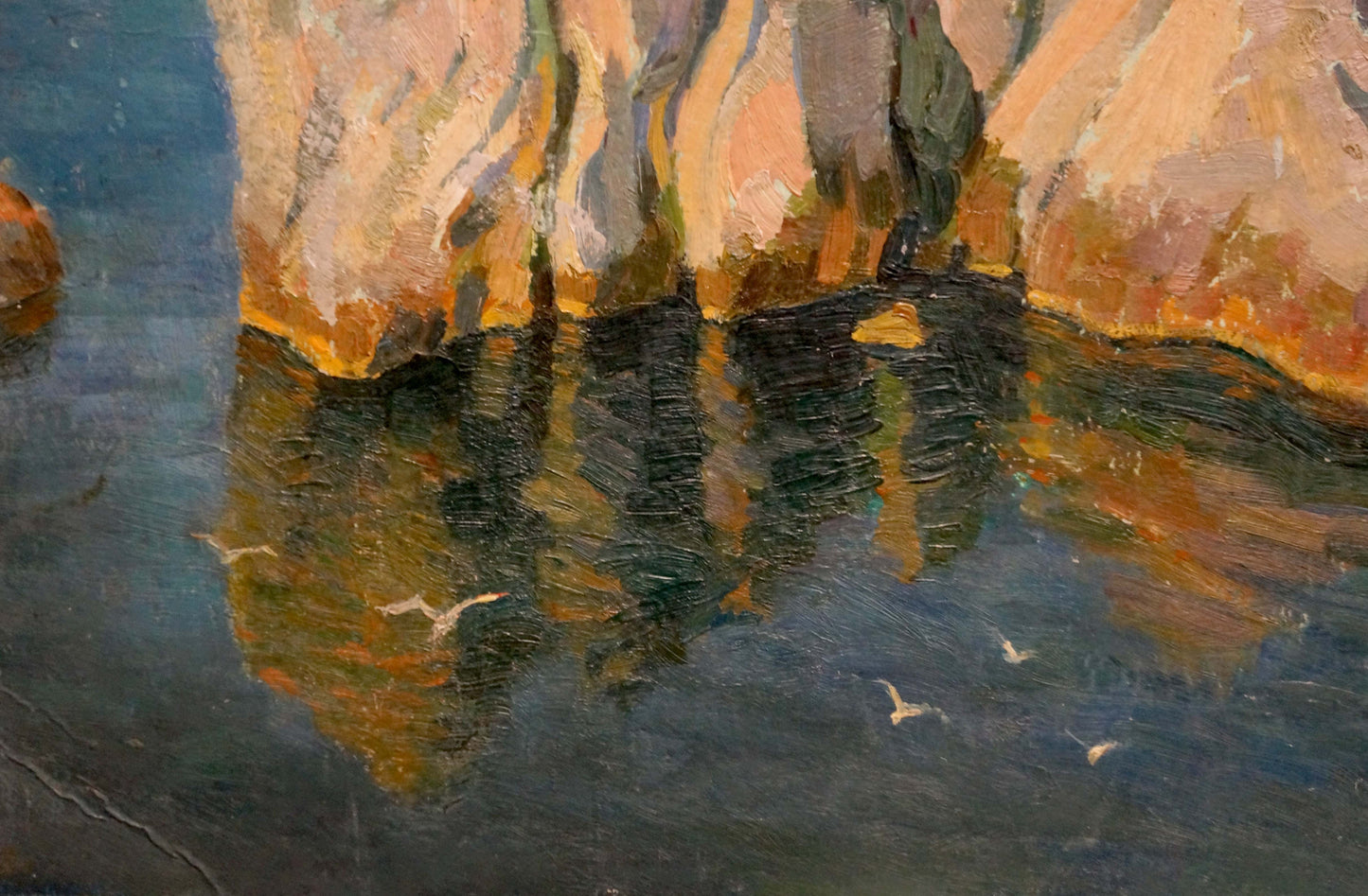 Oil painting Rocky shore by Mamchich Stepan Gavriilovich, rugged cliffs in warm tones