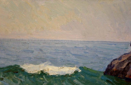 Oil painting Gomolsky G.S. Marine sketch: textured serene ocean waves on rocky shores