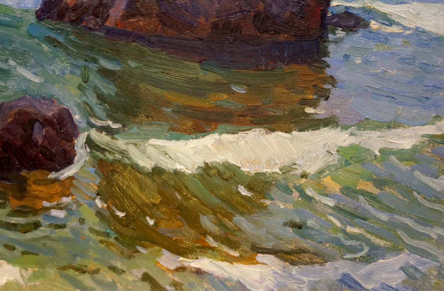 Oil painting Gomolsky G.S. Marine sketch: turbulent green-blue waves on rocks