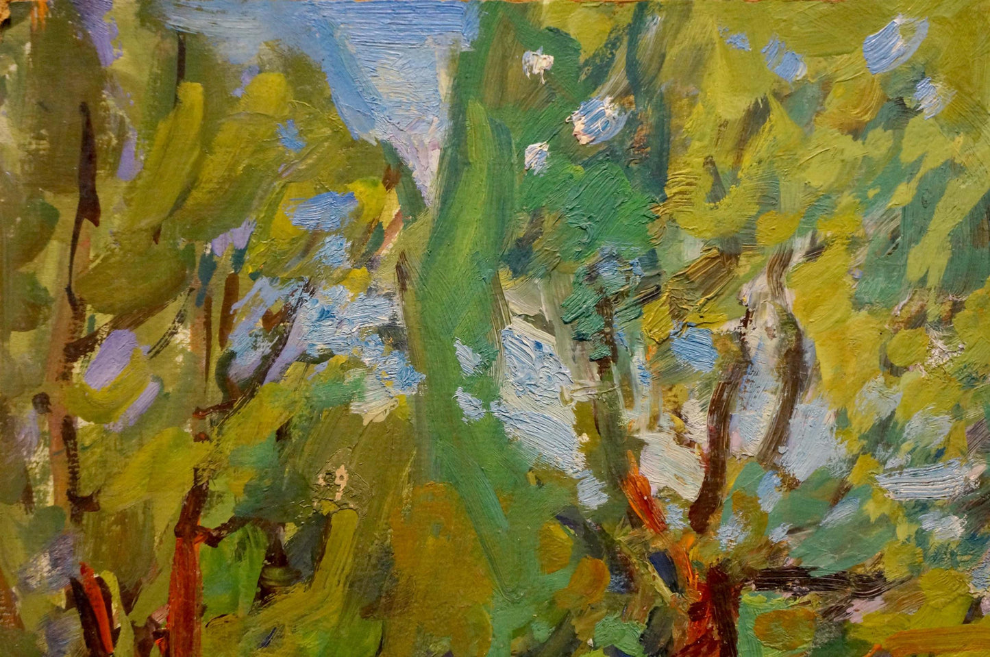 Vibrant impressionist oil painting of sunlit forest by Gaiduk Viktor Kirillovich