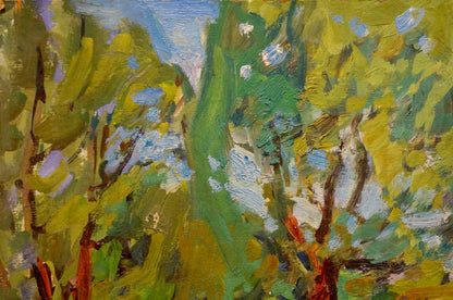 Vibrant impressionist oil painting of sunlit forest by Gaiduk Viktor Kirillovich