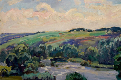 Oil painting by Anatoly Fomin: mesmerizing impressionist landscape with river