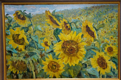 Vibrant oil painting of sunflower field by Dziuban Ivan Feodosievich