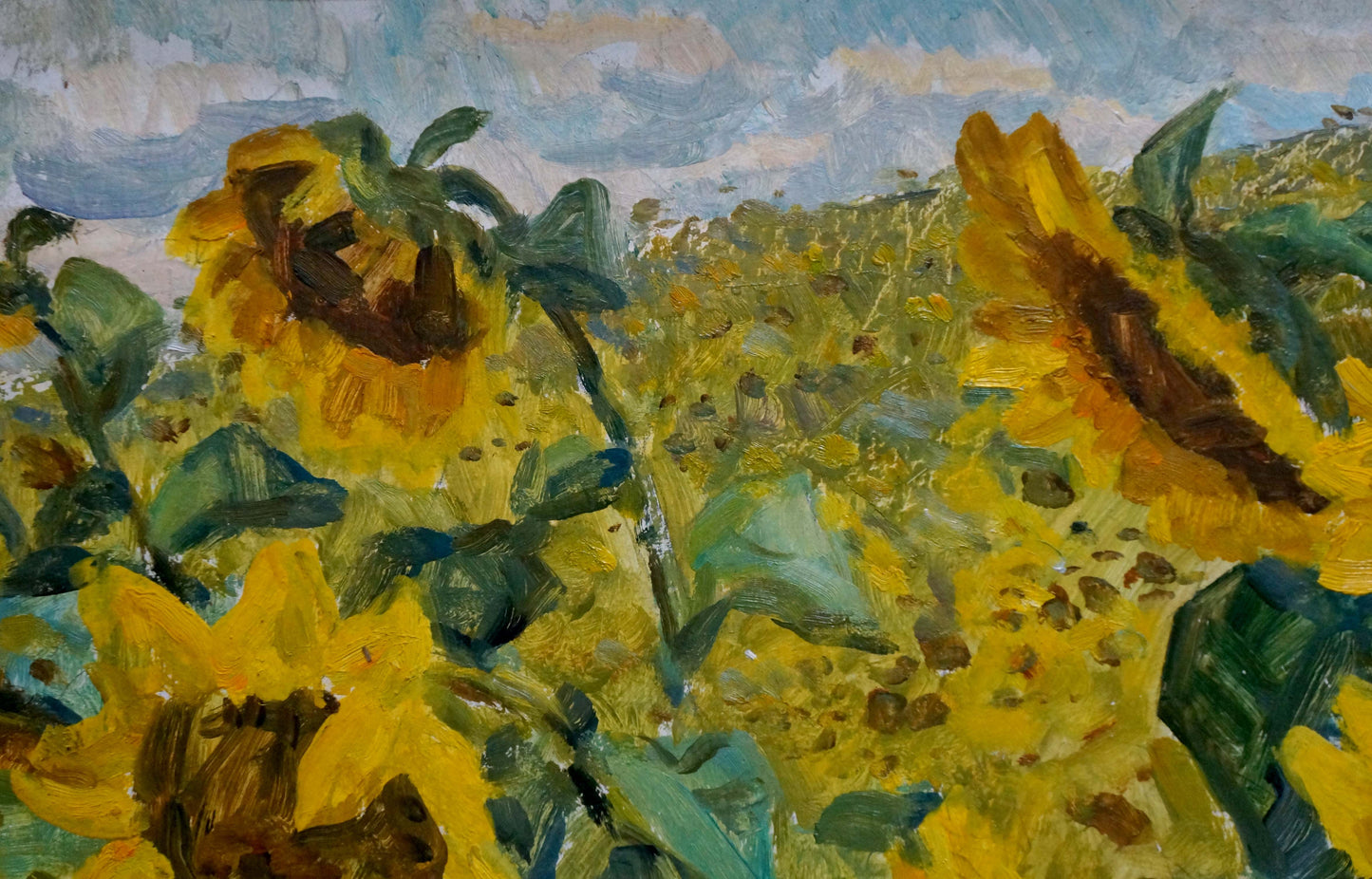 Oil painting of vibrant yellow sunflowers by Dziuban Ivan Feodosievich