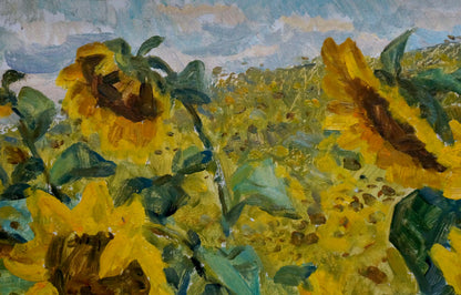 Oil painting of vibrant yellow sunflowers by Dziuban Ivan Feodosievich