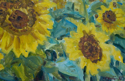 Vibrant yellow sunflowers oil painting by Dziuban Ivan Feodosievich