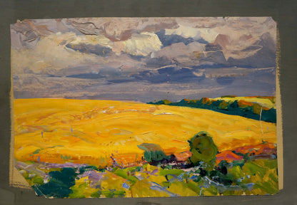 Vibrant impressionist oil painting of golden field by Georgy Kolosovsky