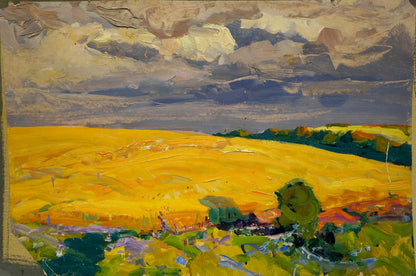 Vibrant oil painting of golden wheat field by Georgy Kolosovsky