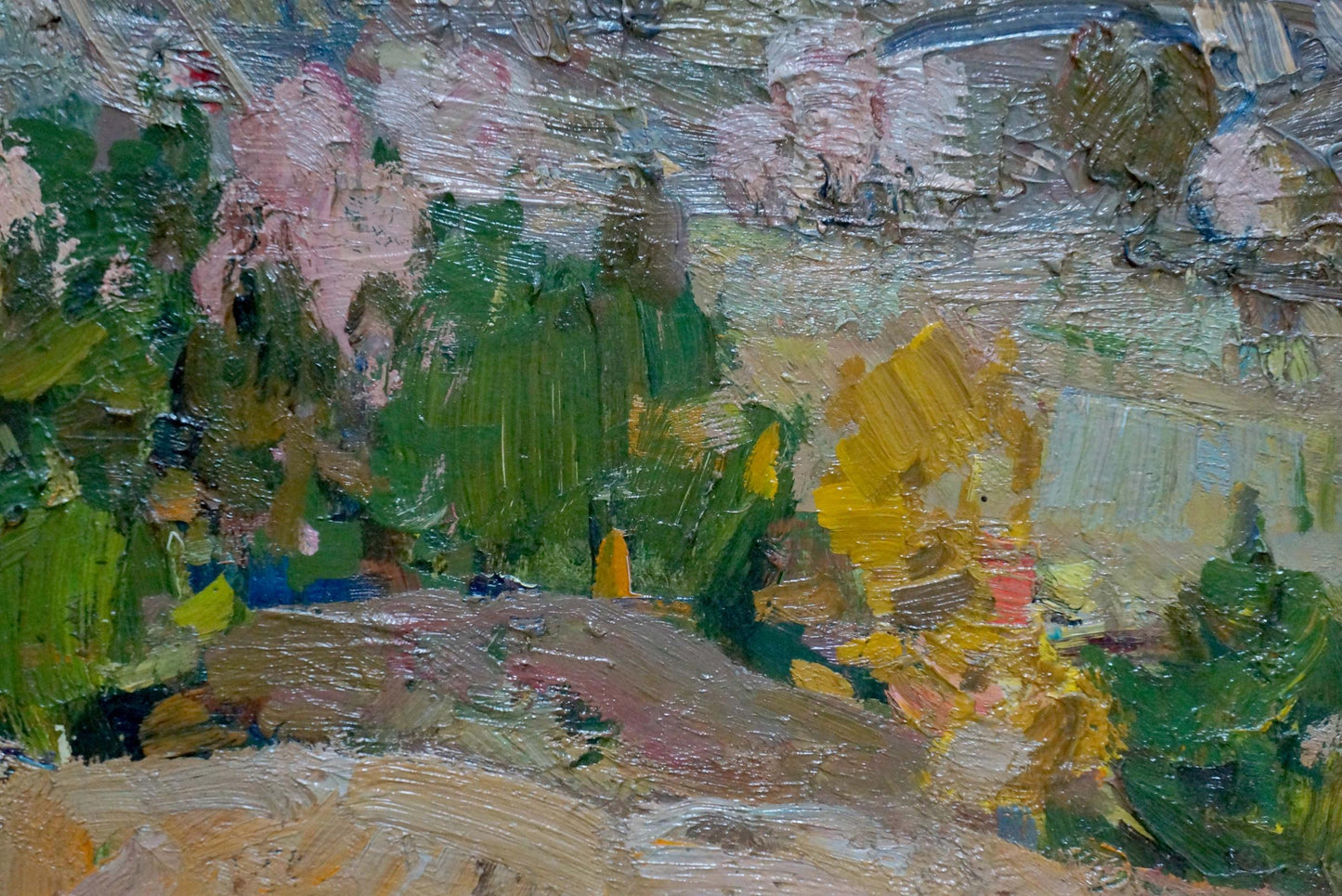 Impasto oil painting of mountain landscape by Arkady Strelov
