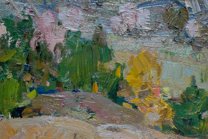 Impasto oil painting of mountain landscape by Arkady Strelov
