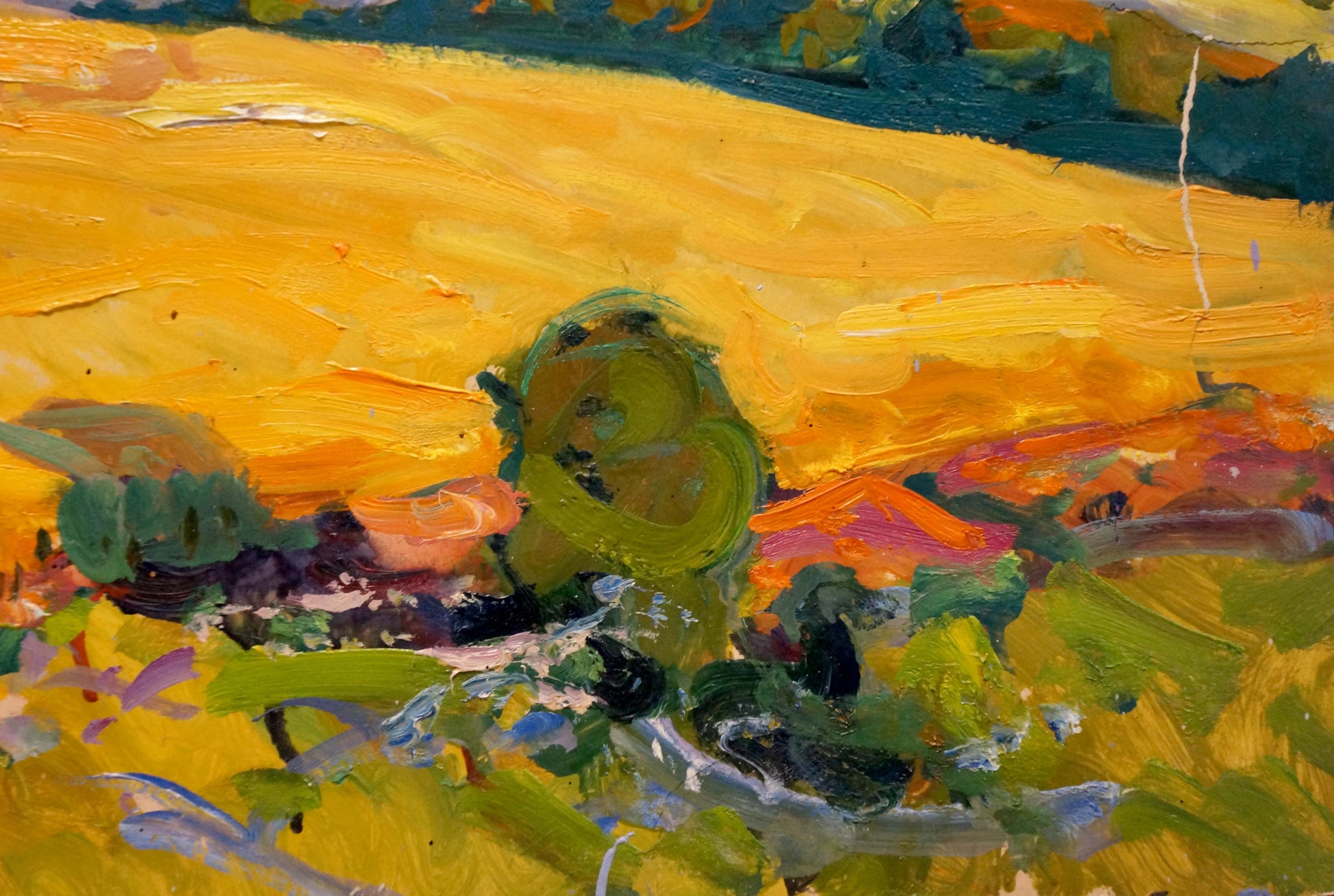 Vibrant impressionist oil painting of golden field by Georgy Kolosovsky