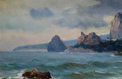 Oil painting Seascape by Stepan Yarovoy: rugged cliffs and turbulent sea