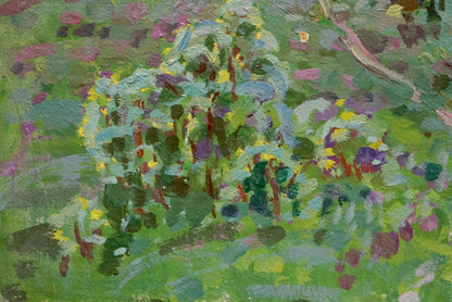 Vibrant impressionist oil painting of lush garden by Ruban Grigory Savelievich