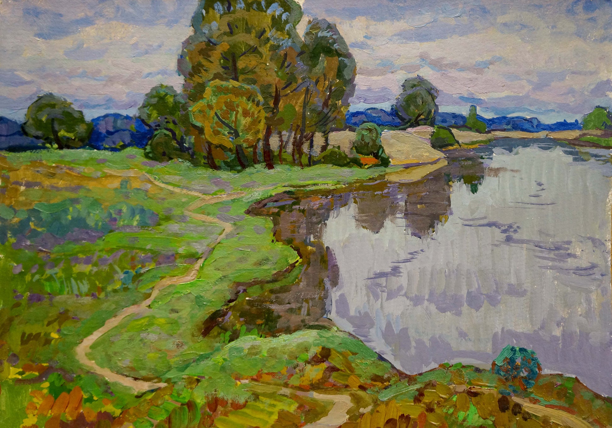 Vibrant impressionist oil painting Lake Ruban by Grigory Savelievich