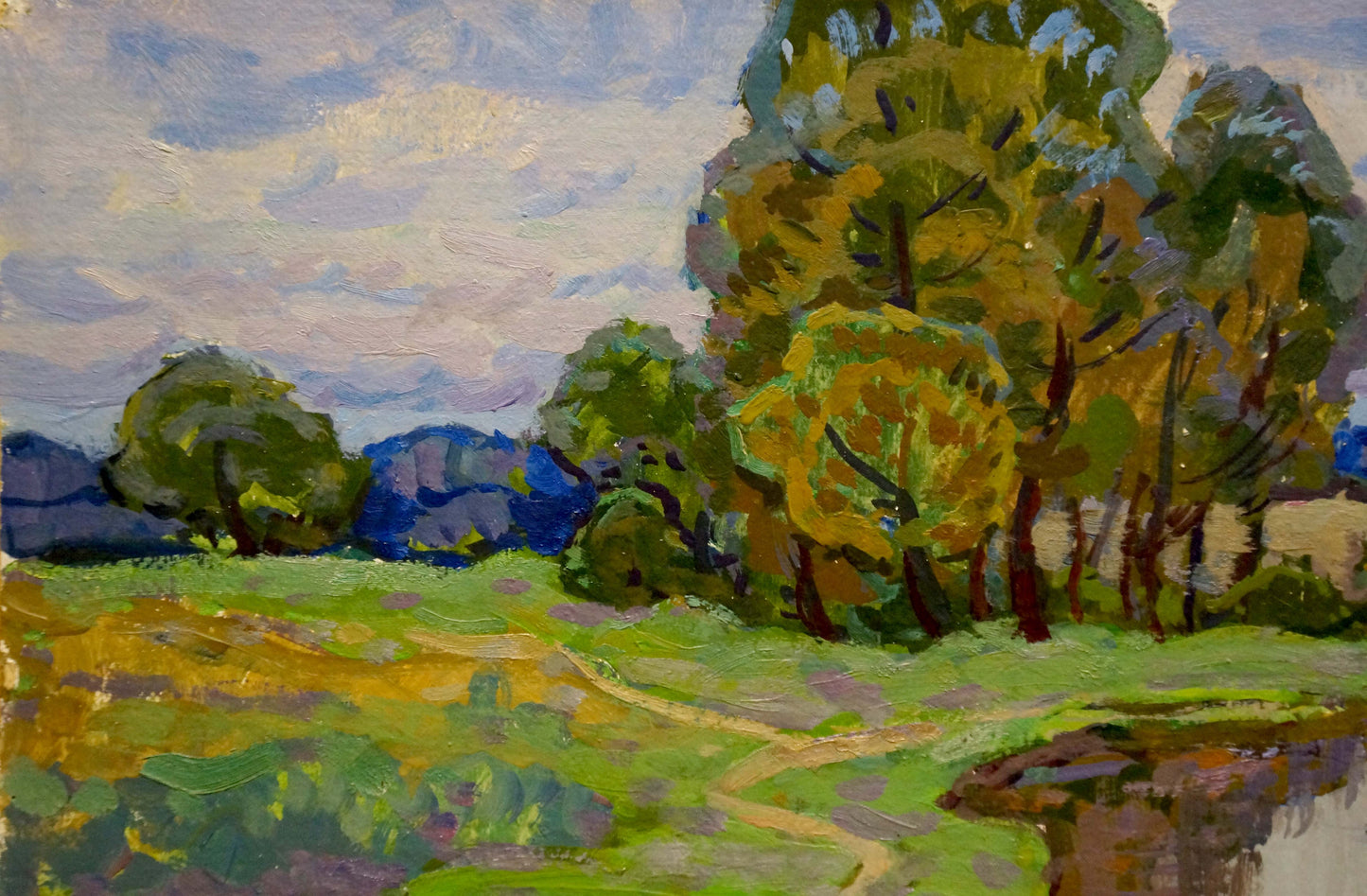 Vibrant impressionist oil painting Lake Ruban by Grigory Savelievich