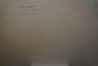 Back of Oil painting Lake Ruban Grigory Savelievich with beige paper note and green price sticker