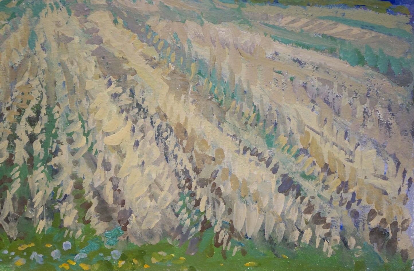 Textured impressionist oil painting of golden wheat field by Ruban Grigory Savelievich