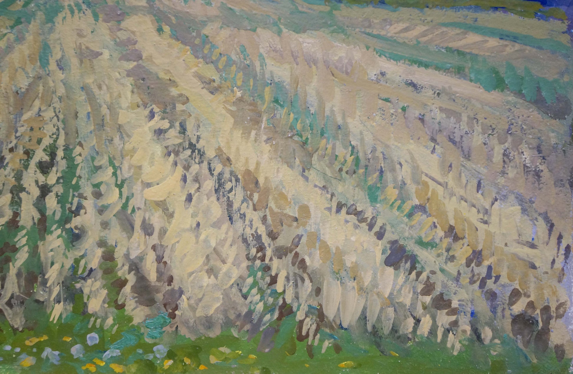 Textured impressionist oil painting of golden wheat field by Ruban Grigory Savelievich