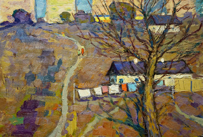 Oil painting Spring by Ruban Grigory Savelievich, impressionistic rural landscape