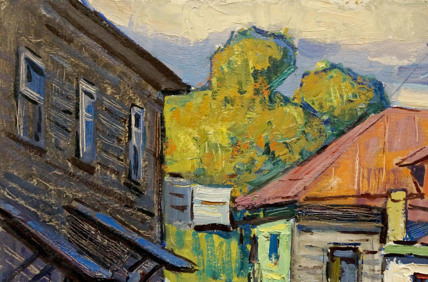Oil painting of summer country courtyard by Ruban Grigory Savelievich