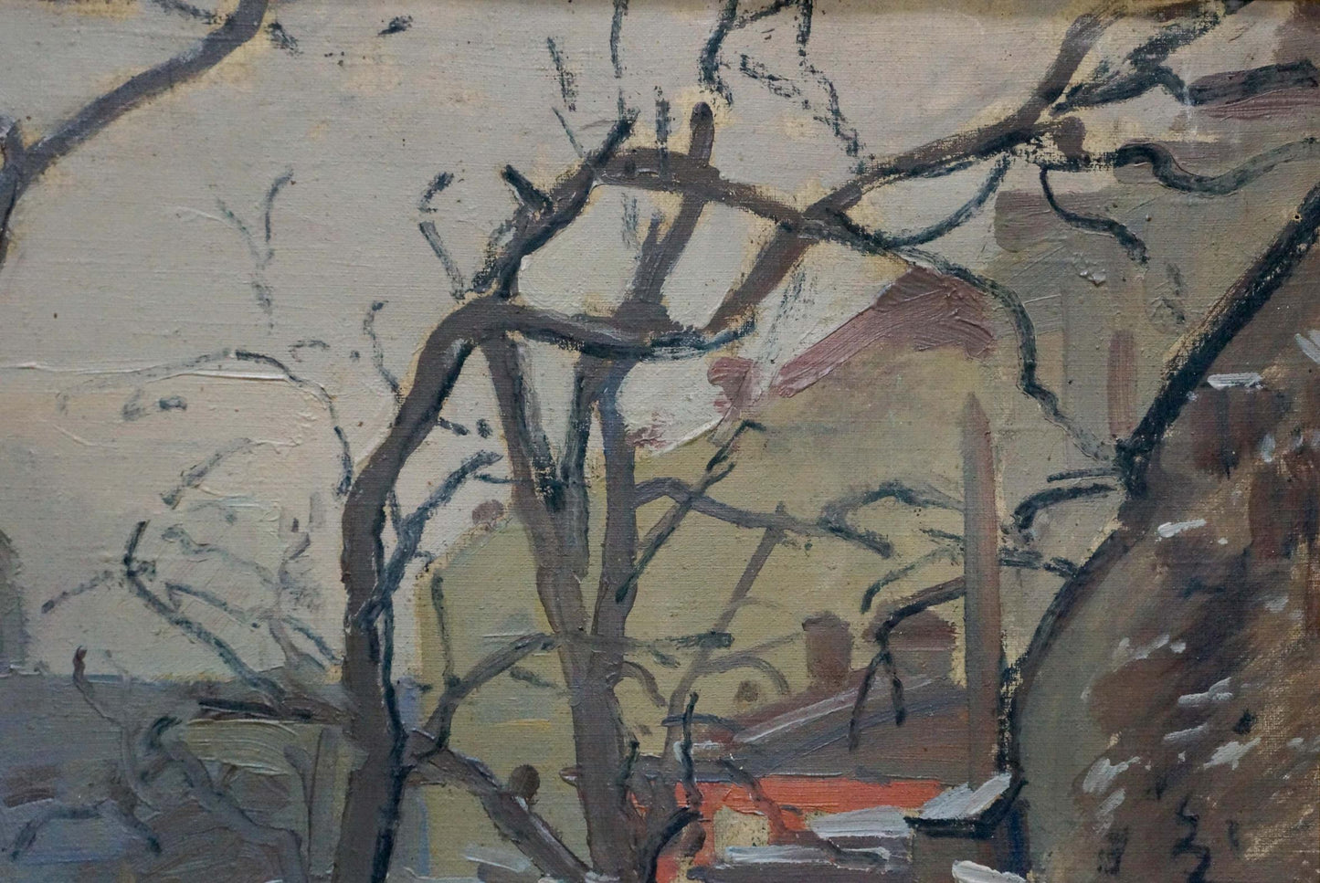 Oil painting Road to the Park by Kisel Ivan Gordeevich, textured dark tree branches