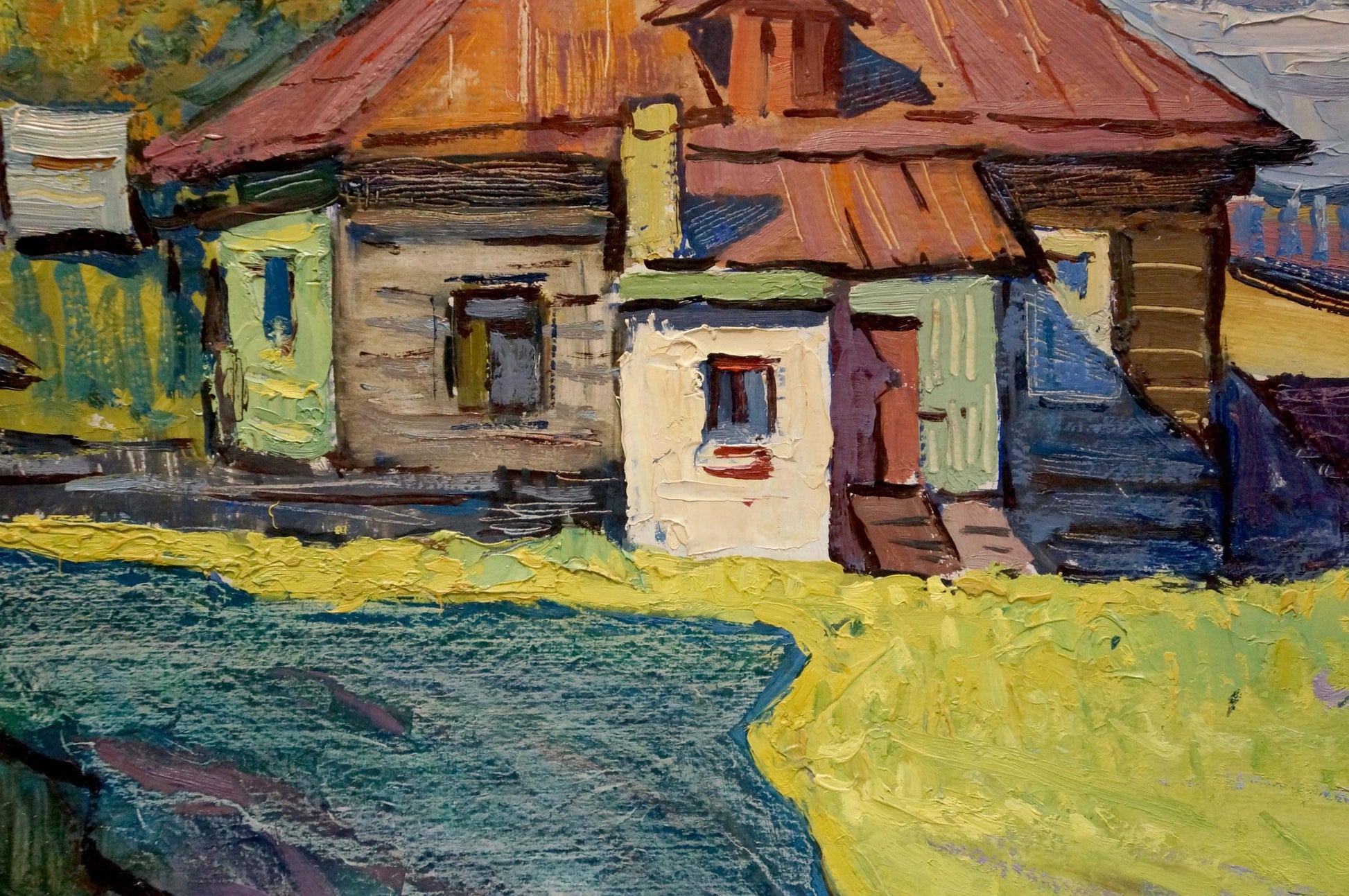 Oil painting of rustic country courtyard in summer by Ruban Grigory Savelievich
