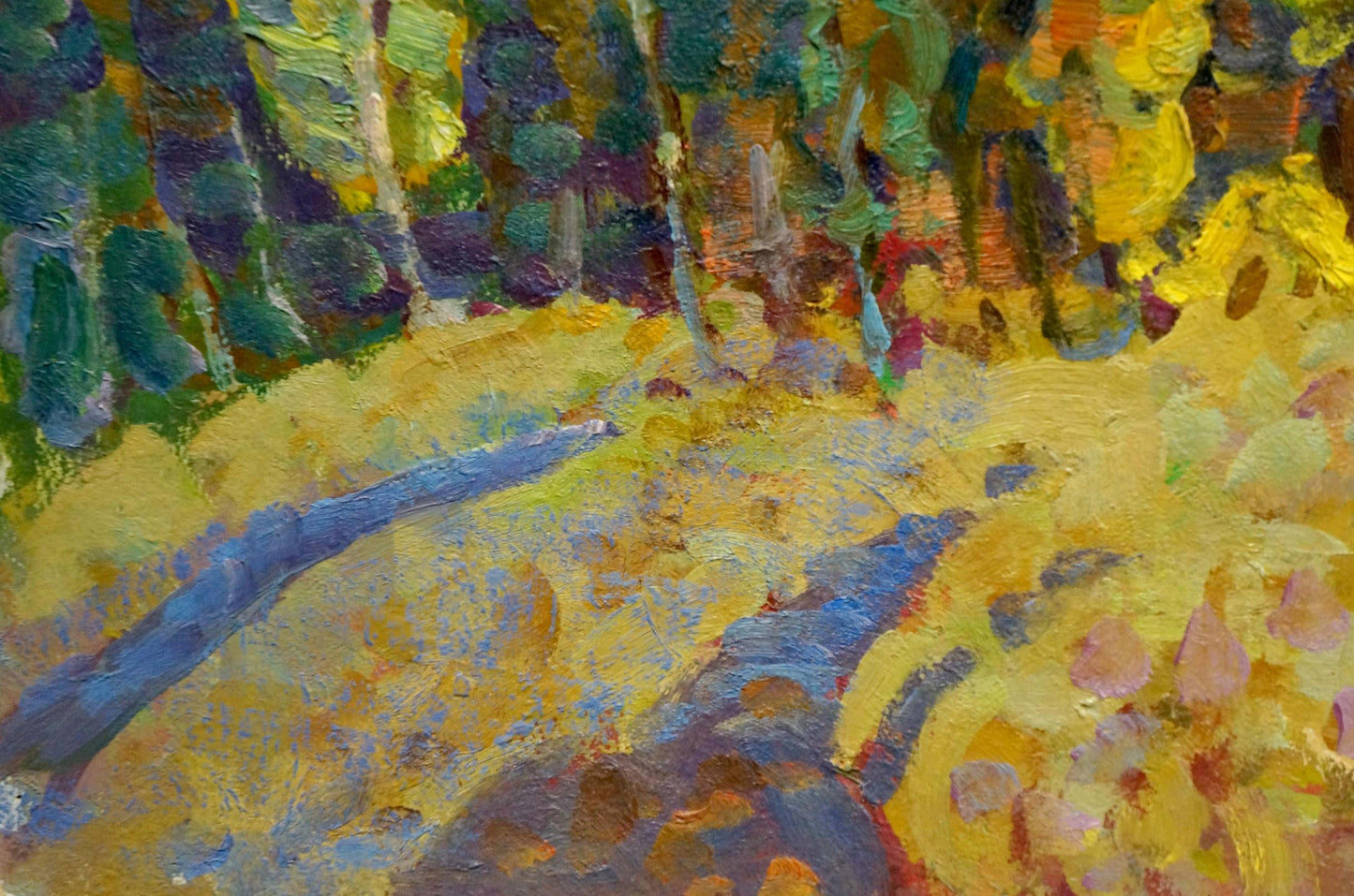 Oil painting Autumn oak by Ruban Grigory Savelievich, vibrant impressionist stream scene