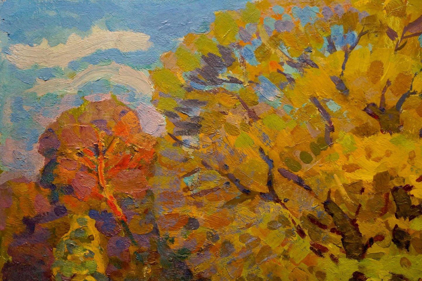 Oil painting Autumn oak by Ruban Grigory Savelievich, vibrant golden trees
