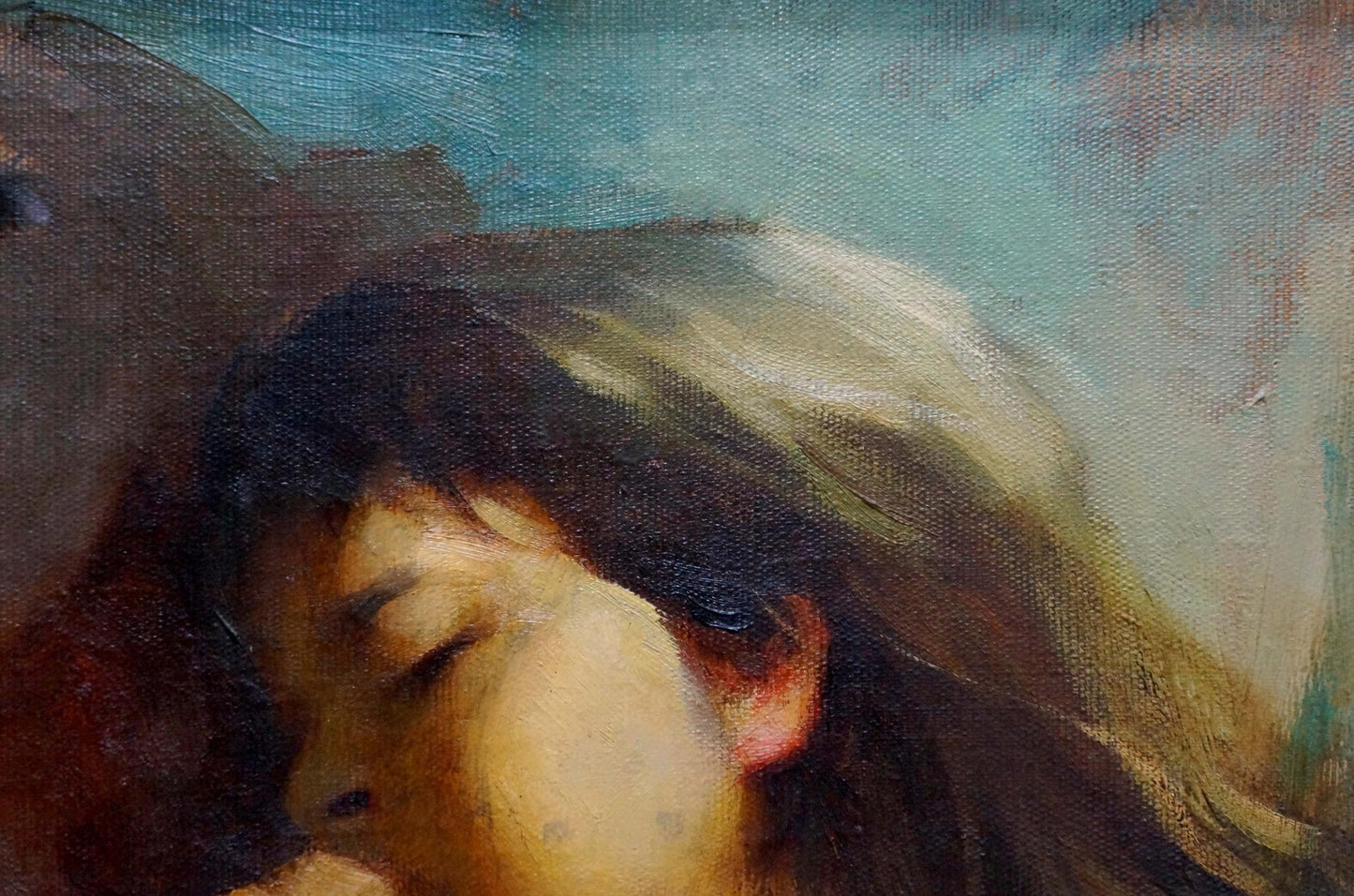 Oil painting of sleeping daughter by Dmitry Georgievich Salov