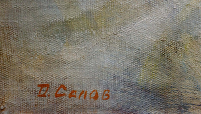 Orange-red d. signature on back of Dmitry Georgievich Salov oil painting Daughter sleeps