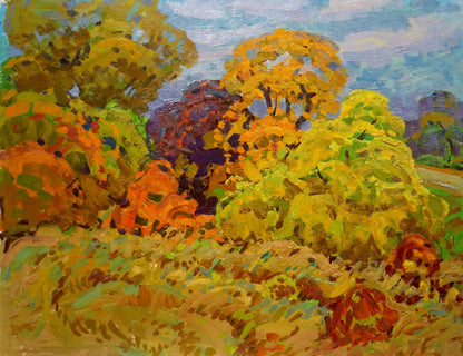 Oil painting The beauty of golden autumn by Grigory Ruban, vibrant trees