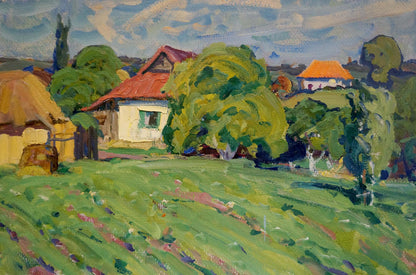Vibrant impressionist oil painting of rural landscape by Fomin Anatoly Nikiforovich