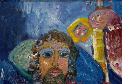 Abstract oil painting Musician by Medvedeva E.I. with bearded curly-haired figure