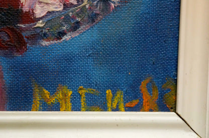 Abstract oil painting Musician by Medvedeva E.I. textured blue canvas close-up