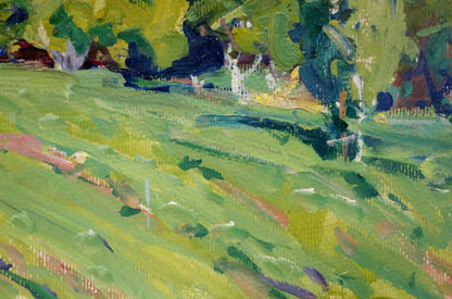 Vibrant green yellow impressionist landscape by Fomin Anatoly Nikiforovich