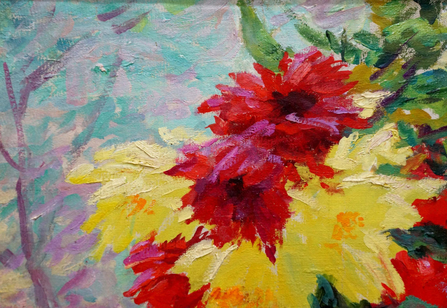 Vibrant red and yellow flowers oil painting by Basov Yakov Alexandrovich