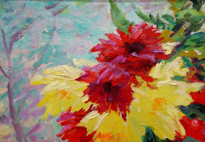 Vibrant red and yellow flowers oil painting by Basov Yakov Alexandrovich