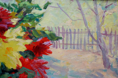 Vibrant red yellow flowers oil painting by Basov Yakov Alexandrovich