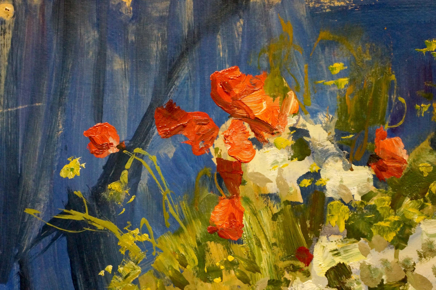 Oil painting of vibrant orange and white poppies by Olkhov Vladimir Nikolaevich