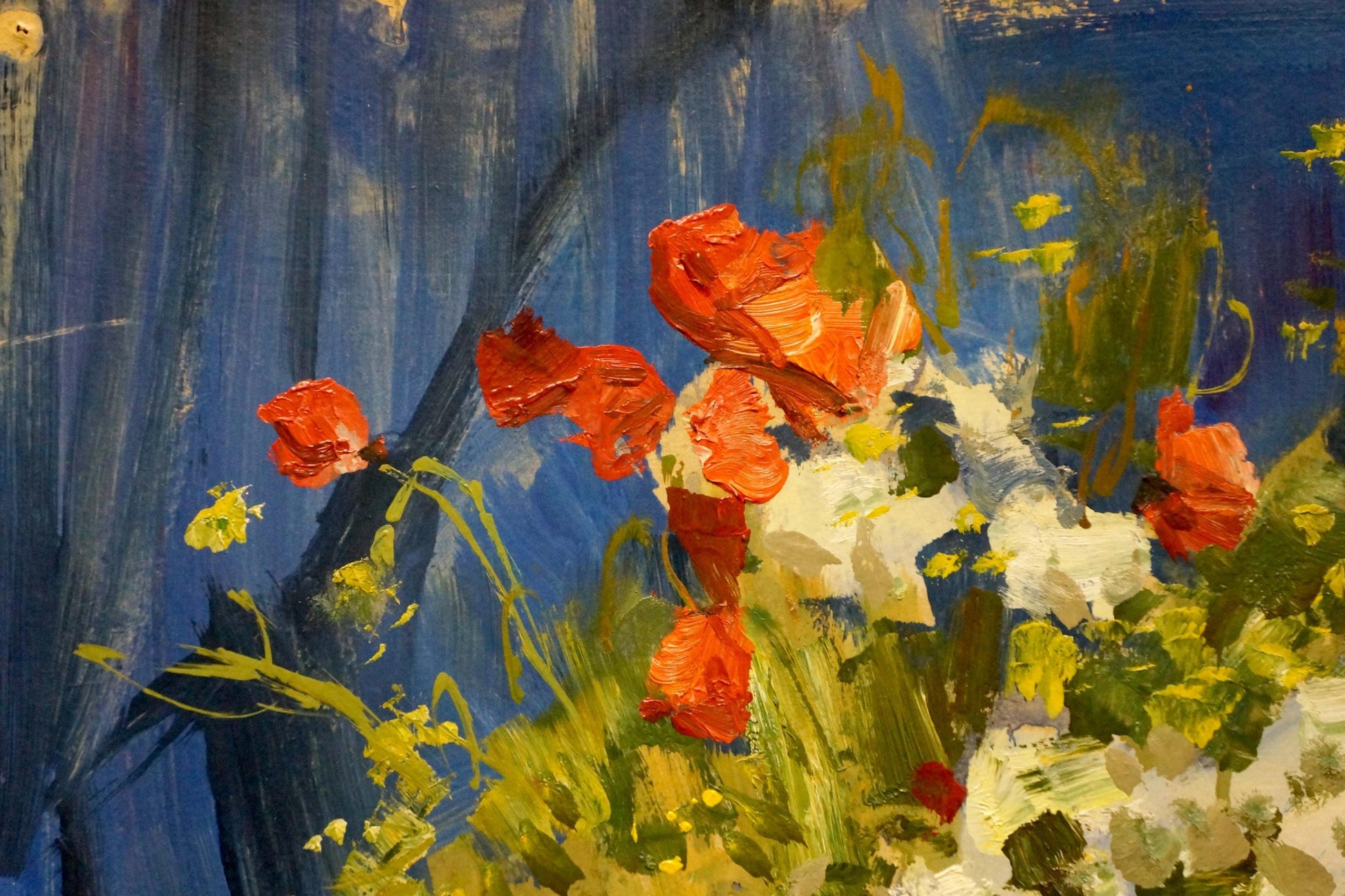 Oil painting of vibrant orange and white poppies by Olkhov Vladimir Nikolaevich