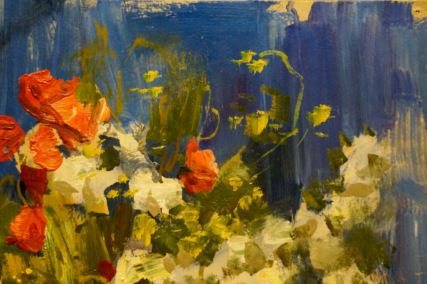 Oil painting Still life by Olkhov Vladimir Nikolaevich vibrant orange white flowers