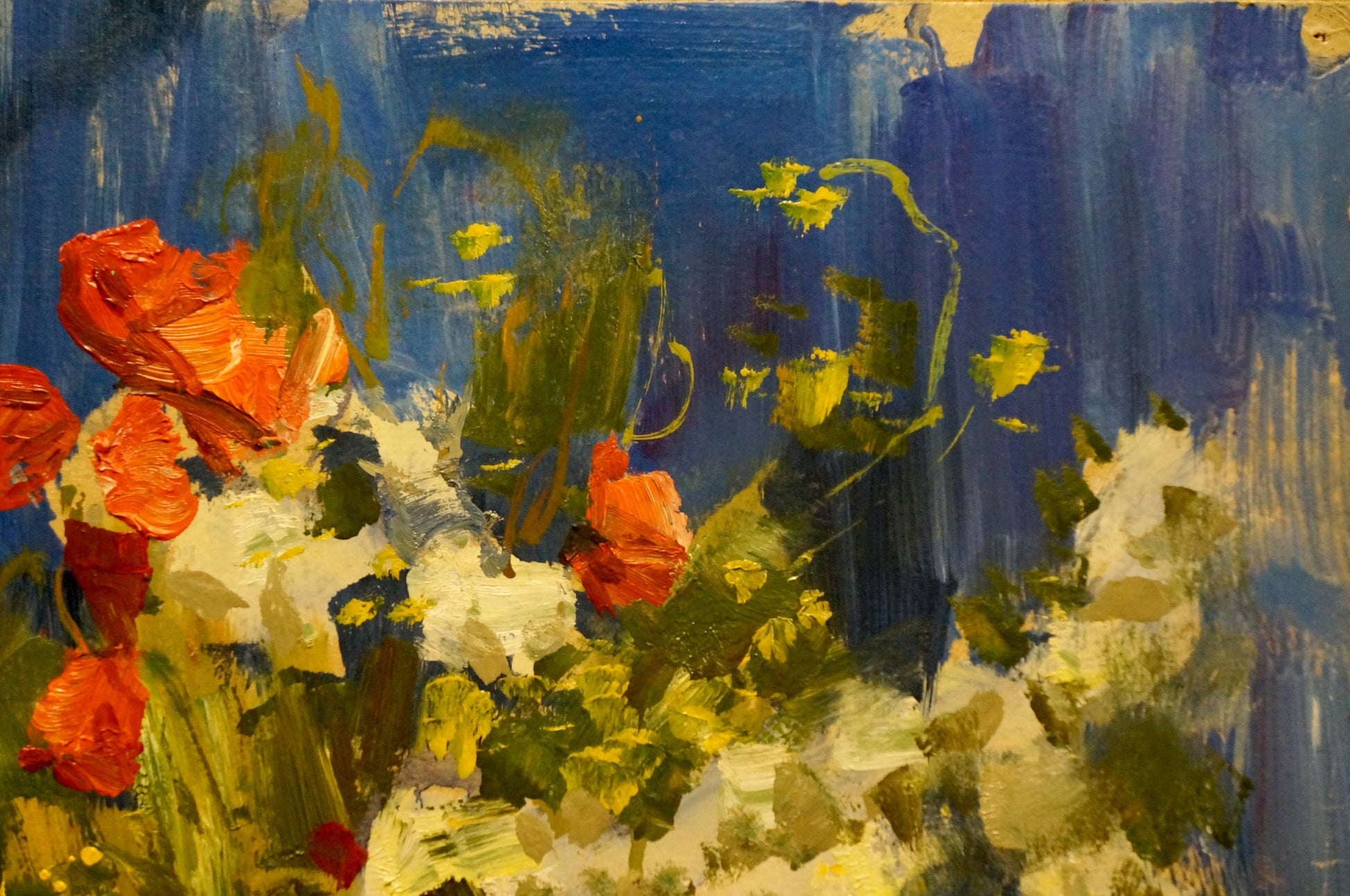 Oil painting Still life by Olkhov Vladimir Nikolaevich vibrant orange white flowers