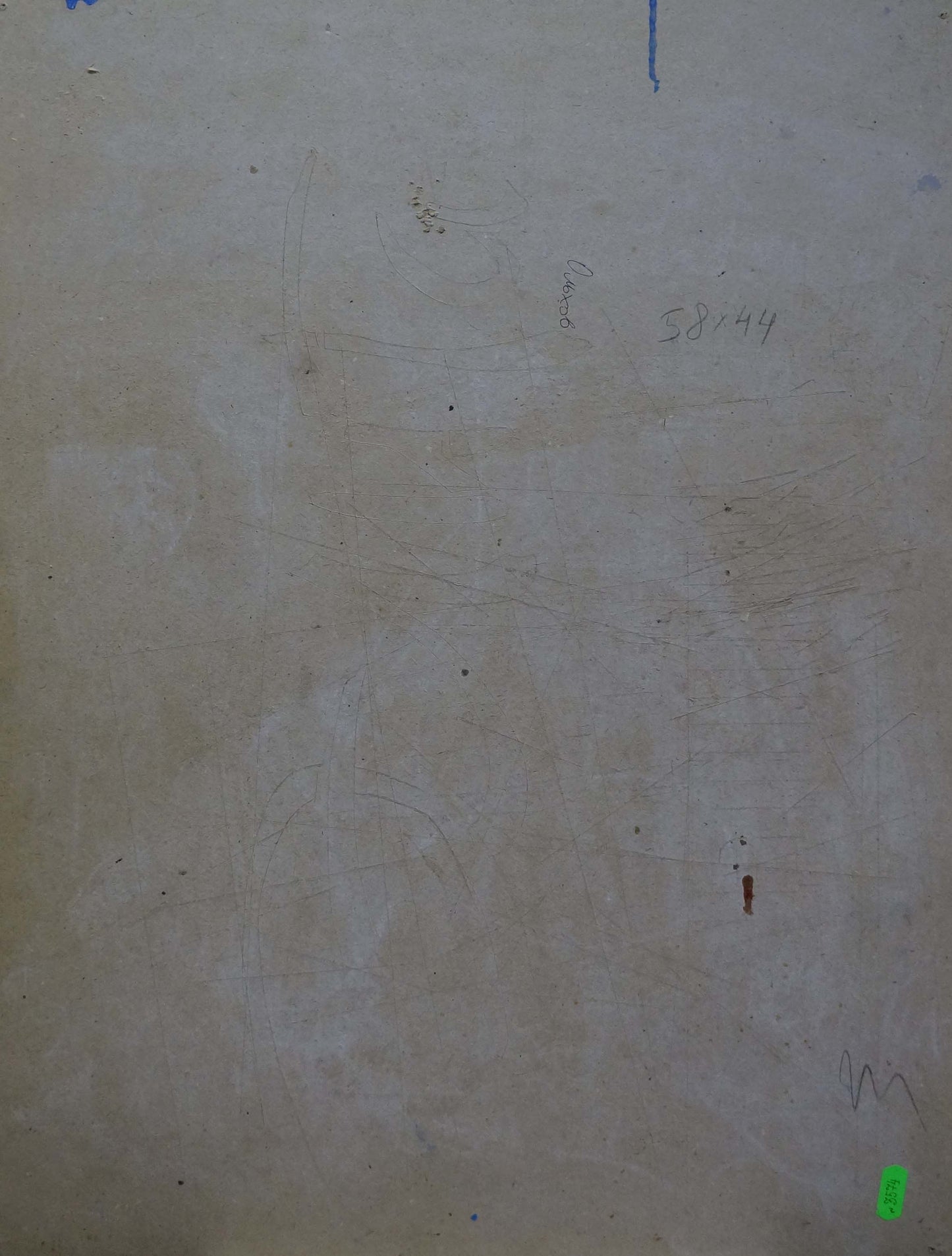 Back of oil painting Still life by Olkhov Vladimir Nikolaevich on beige textured wall