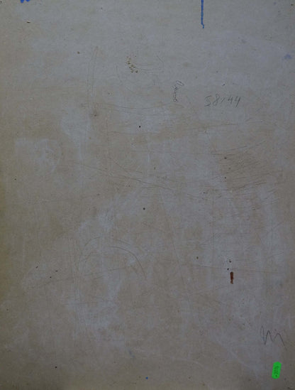 Back of oil painting Still life by Olkhov Vladimir Nikolaevich on beige textured wall